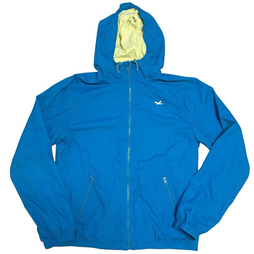 Hollister Windbreaker Lined Jacket Bright Blue Lined Embroidered Men's Medium
